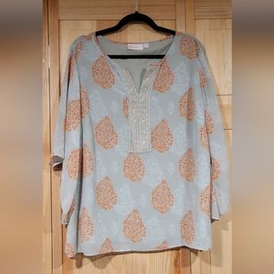 Belle by Kim Gravel Sage Green Flowy Blouse Size L